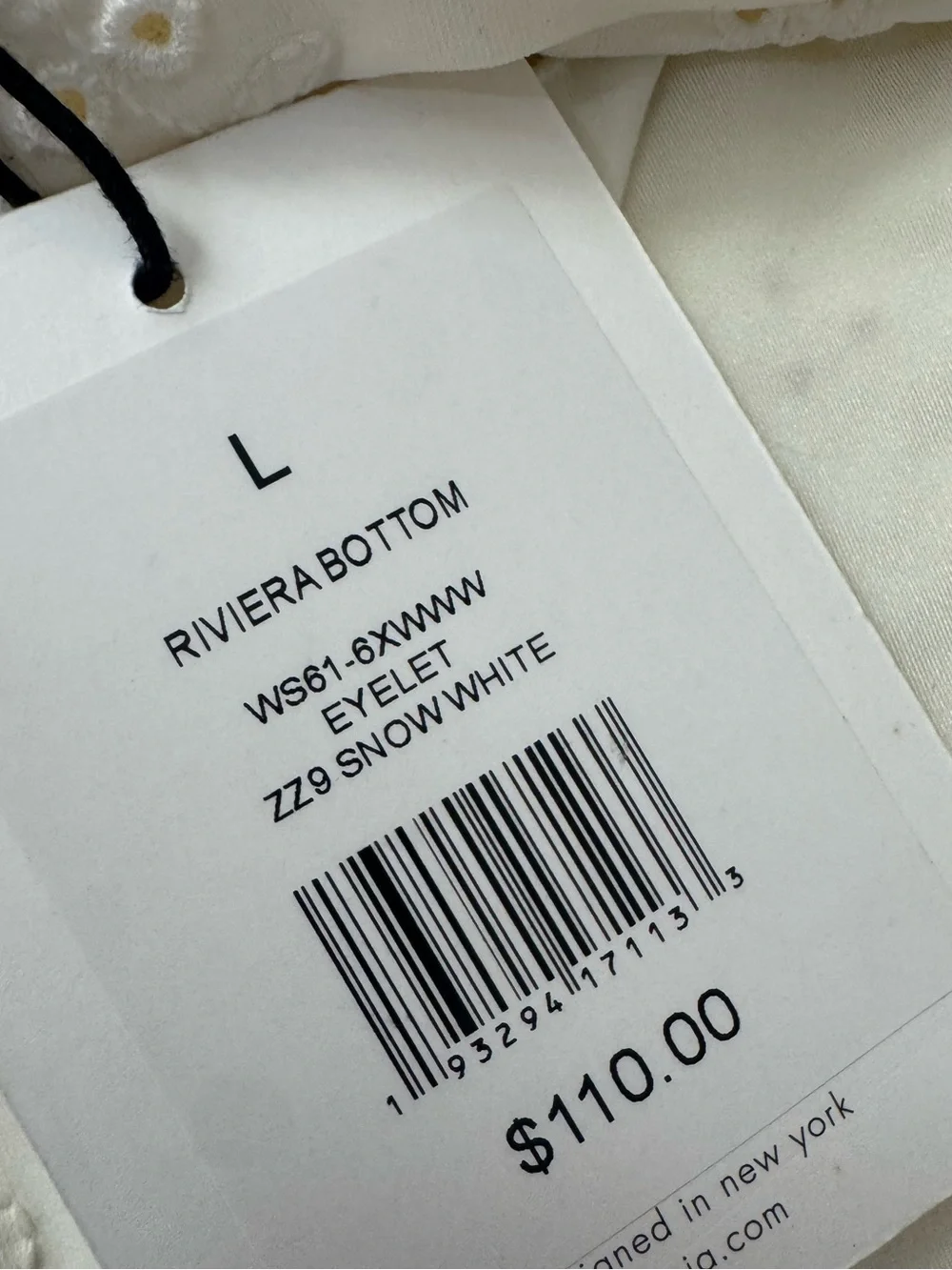 Onia x We Wore What Riviera Bikini Bottom with Pearl Eyelet Snow White L NWT